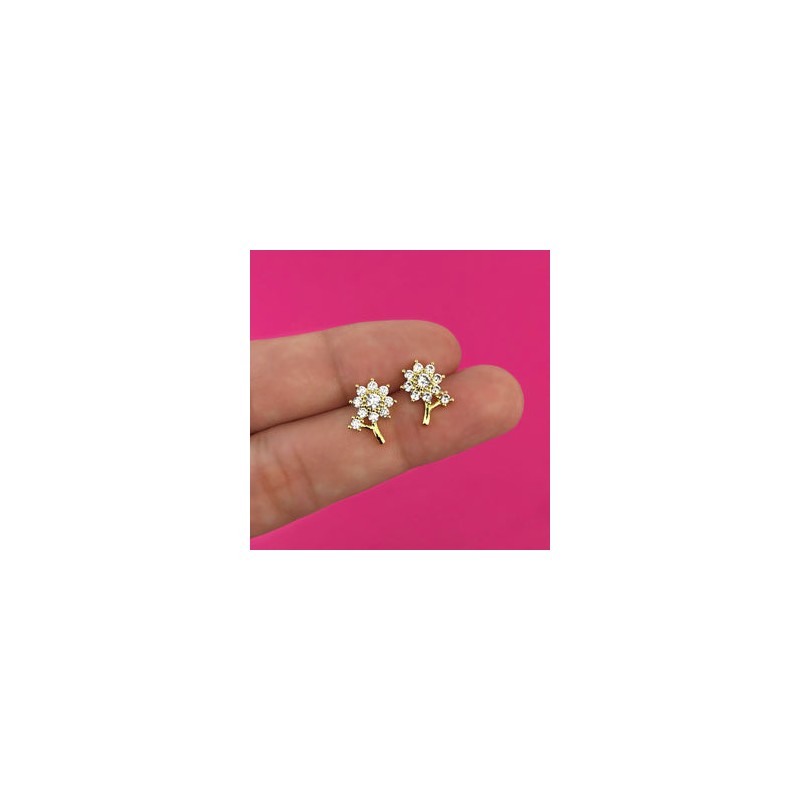 Aretes Chapa de Oro Flor de Zirconia  Az164