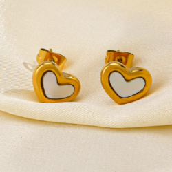 Aretes Blanco Corazon   Acero Inoxidable  1M2