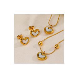 Aretes Blanco Corazon   Acero Inoxidable  1M2