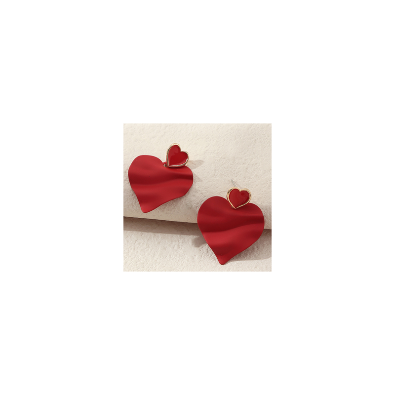 Aretes Corazon Arrugado Rojo 1A4
