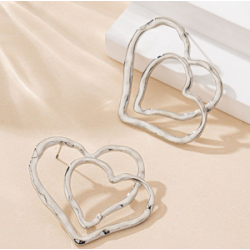 Aretes Corazon Doble Plateado  Acero  Ve1