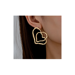 Aretes Corazon Doble Plateado  Acero  Ve1