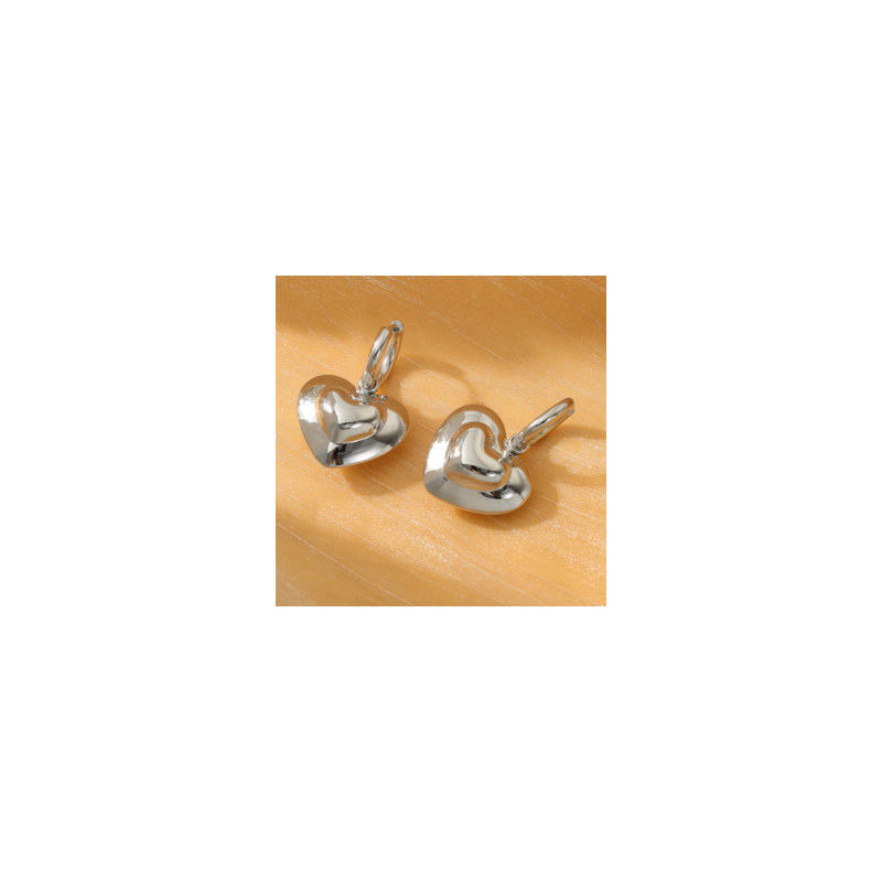 Aretes Corazon Plateado  Acero Titanio  1P5