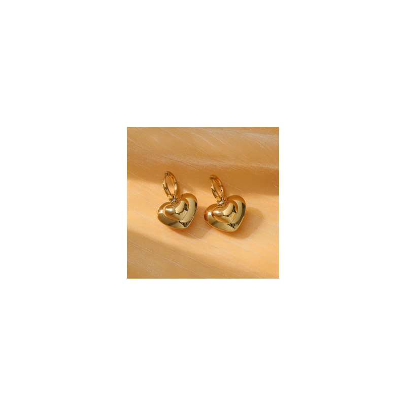 Aretes Corazon Dorado  Acero Titanio  1Z5