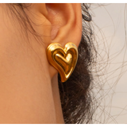 Aretes Corazon Dorado Acero Inoxidable R714