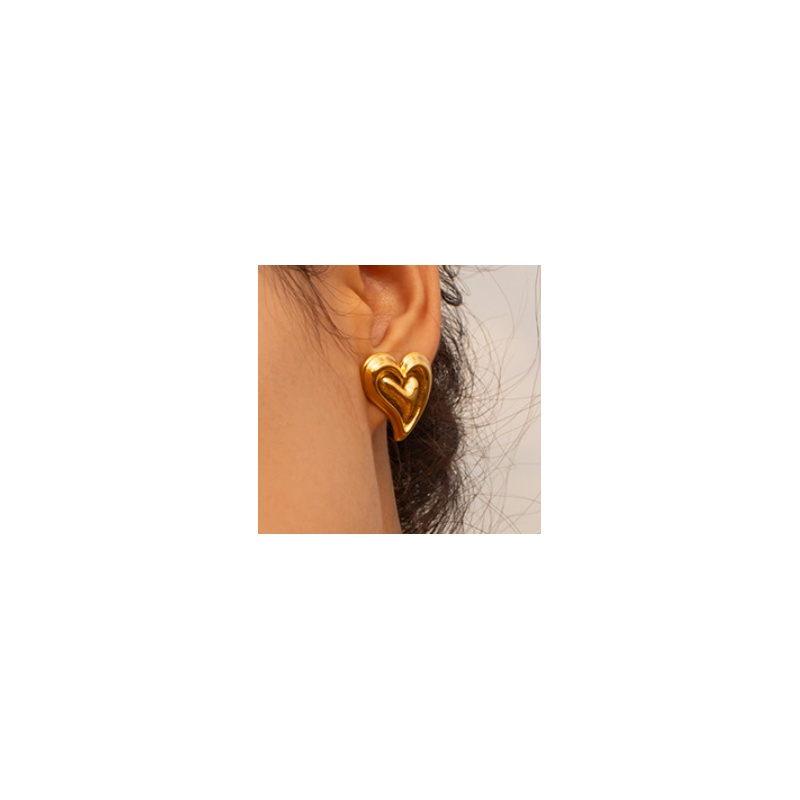 Aretes Corazon Dorado Acero Inoxidable R714
