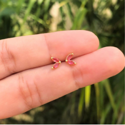 Aretes Corazon Rosa Chapa de Oro Az102