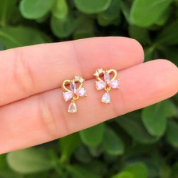 Aretes Corazon Rosa Chapa de Oro AZ166