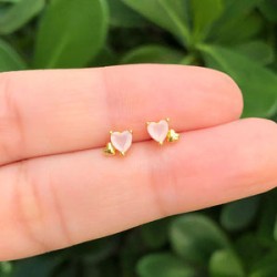 Aretes Corazon Rosa Chapa de Oro AZ28