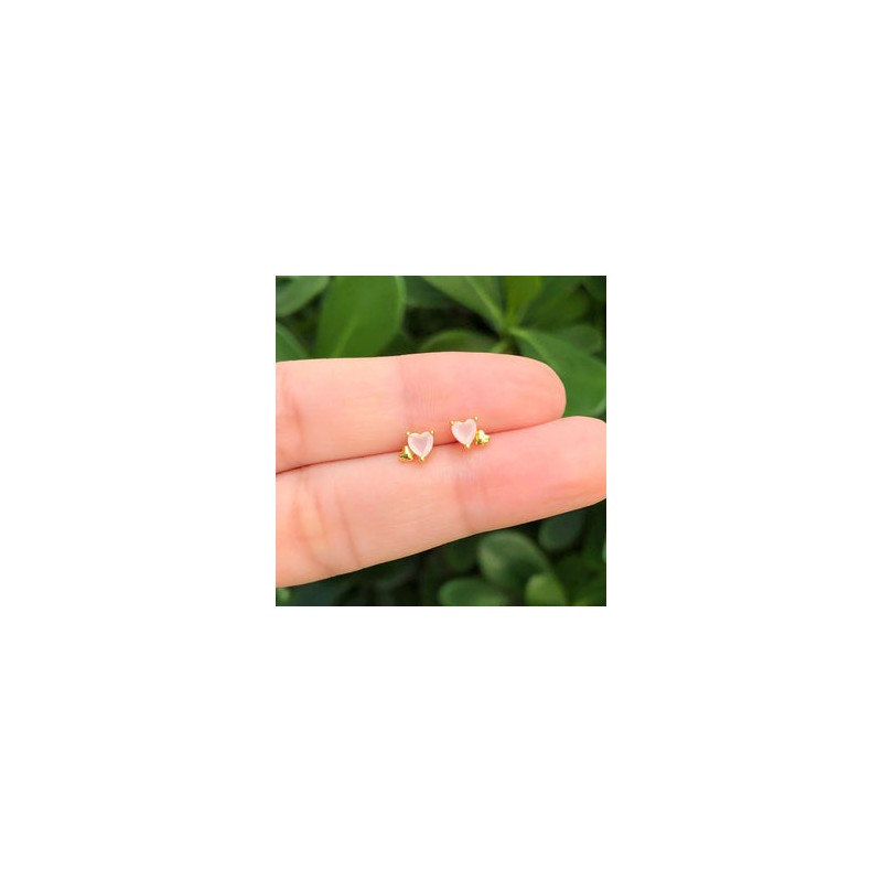 Aretes Corazon Rosa Chapa de Oro AZ28