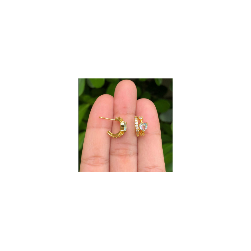 Aretes Corazon Verde Chapa de Oro Az184