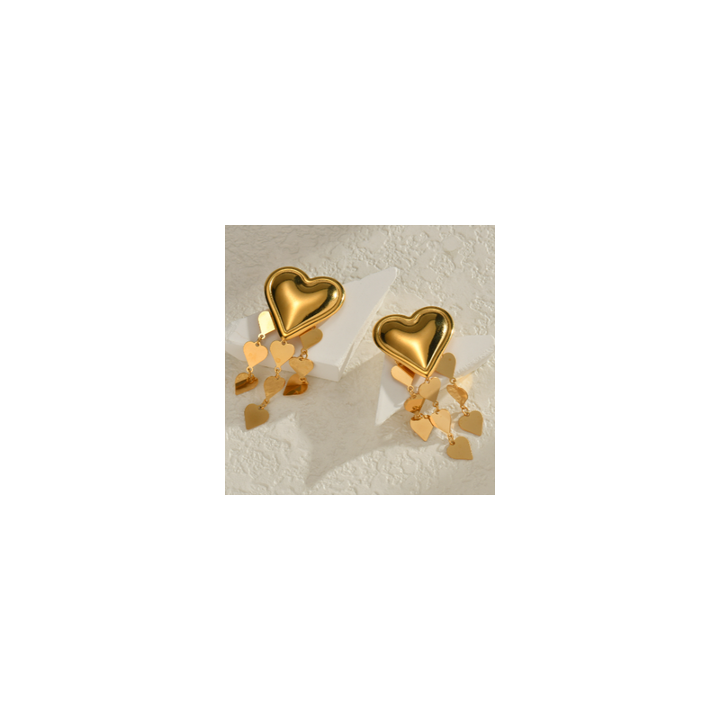 Aretes Corazones Colganes Dorados Acero Inox 1T6