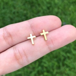 Aretes Cruz Chapa de Oro 14K AZ105