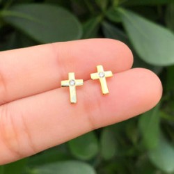 Aretes Cruz Dorada Chapa de Oro AZ204