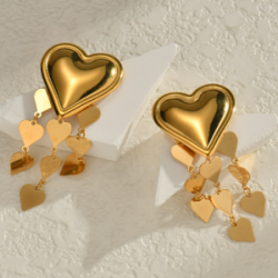 Aretes Corazones Colganes Dorados Acero Inox 1T6