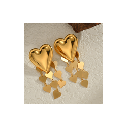 Aretes Corazones Colganes Dorados Acero Inox 1T6