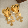 Aretes Corazones Colganes Dorados Acero Inox 1T6