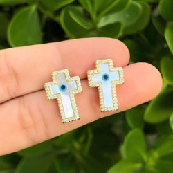 Aretes Cruz Ojo Chapa de Oro AZ76