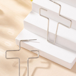 Aretes Cruz Plateada Grande R3