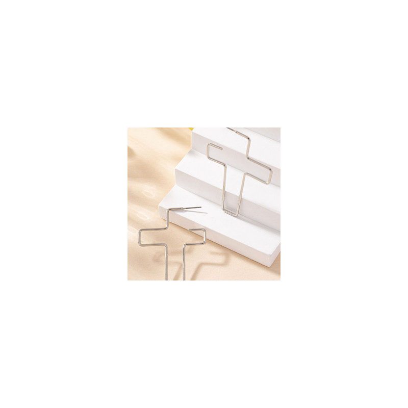 Aretes Cruz Plateada Grande R3