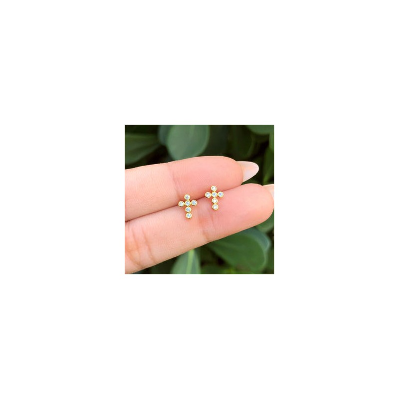 Aretes Cruz Zirconias Chapa de Oro AZ241