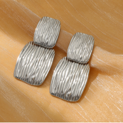 Aretes Cuadrados Plateados Acero Inoxidable  2V1