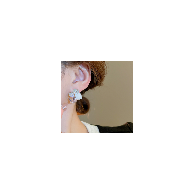 Aretes Cuadro Blanco y Rosa 1S4