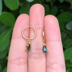 Aretes Dorados Gota Verde Acero Inoxidable Az351