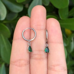 Aretes Dorados Gota Verde Acero Inoxidable Az442