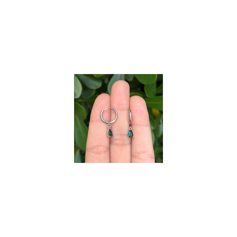 Aretes Dorados Gota Verde Acero Inoxidable Az442