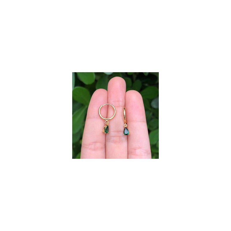 Aretes Dorados Gota Verde Acero Inoxidable Az351