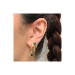 Aretes Dorados Gota Verde Acero Inoxidable Az351