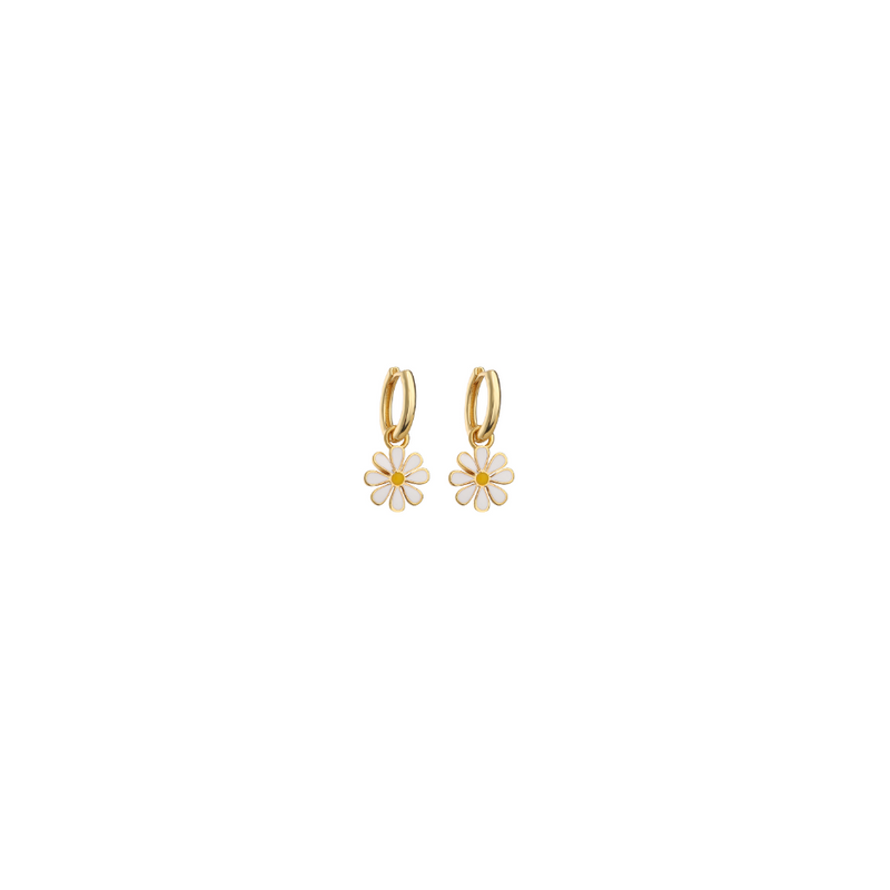 Aretes Flor Blanca Chapa de Oro  C676