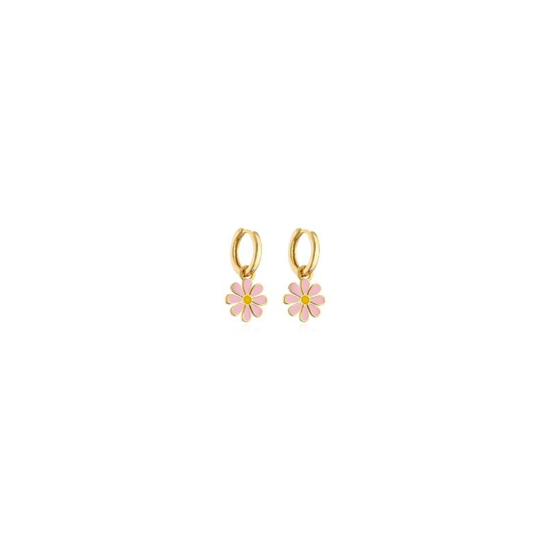 Aretes Flor Rosa Chapa de Oro  R19