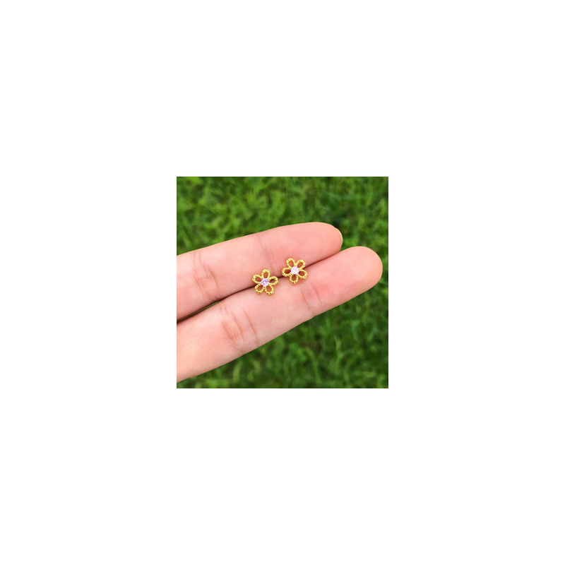 Aretes Flor Rosa Chapa de Oro Az108