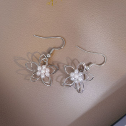Aretes Flor y Perlitas Plateada 2D7