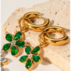 Aretes Flor y Zirconia Acero Inox Ve4