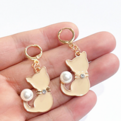 Aretes Gato con Perla  2E3