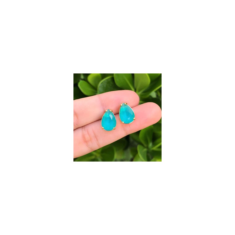 Aretes Gota Aqua Chapa de Oro AZ154