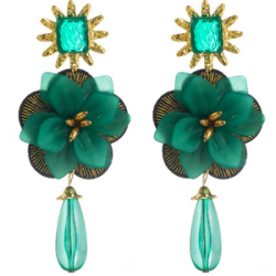 Aretes Gran Flor Verde Acrilico  2W3