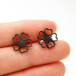 Aretes Mini Flor Negra Acero Inox  1P4