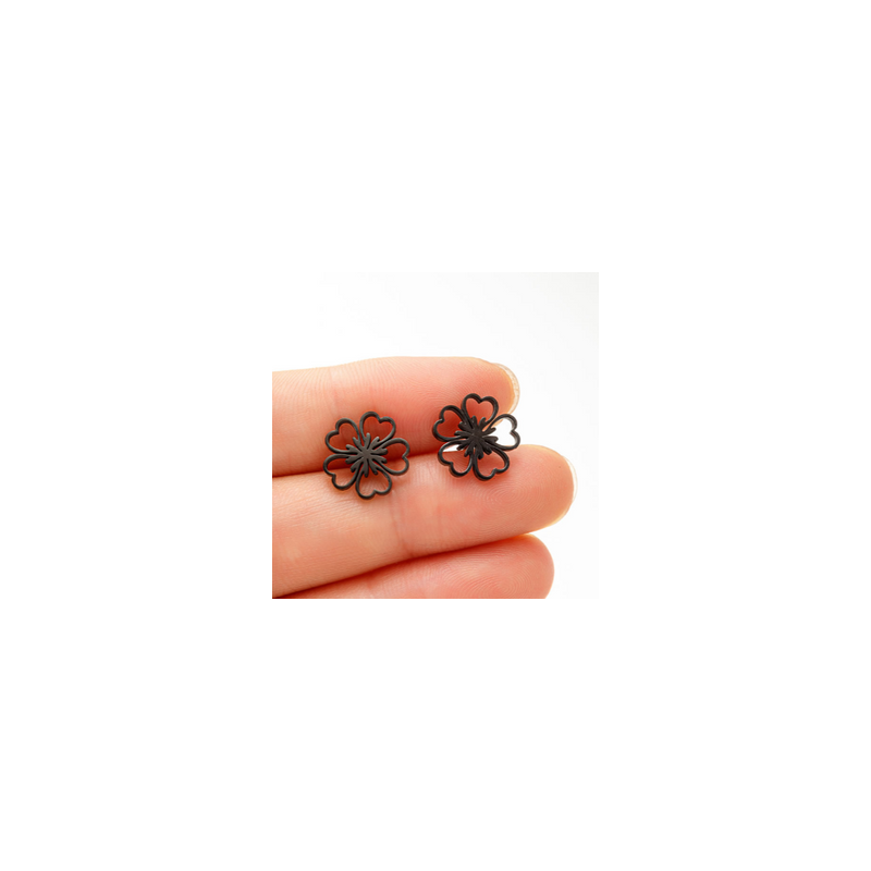 Aretes Mini Flor Negra Acero Inox  1P4