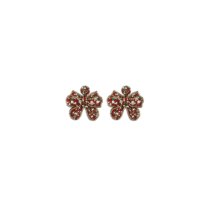 Aretes Lazo de Cuentas Navideño 4E30