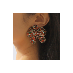 Aretes Lazo de Cuentas Navideño 4E30