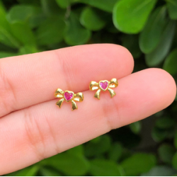 Aretes Lazo Rosa Chapa de Oro Az267