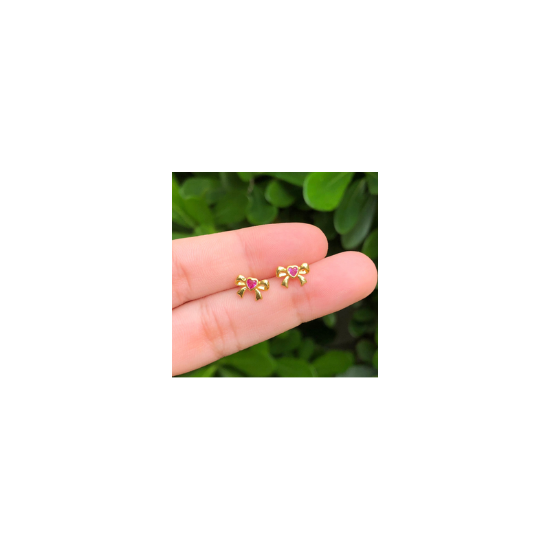 Aretes Lazo Rosa Chapa de Oro Az267