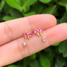 Aretes Lazo Rosa Piedra Colgante Chapa de Oro Az233
