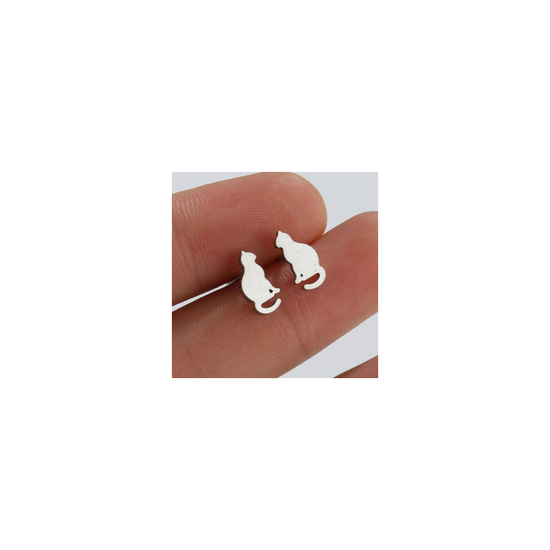 Aretes Mini Gato Plateado Acero Inox  2R6