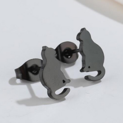 Aretes Mini Gato Plateado Acero Inox  Az368