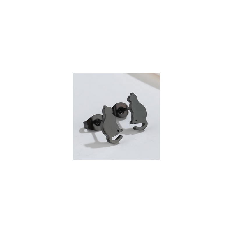 Aretes Mini Gato Plateado Acero Inox  Az368